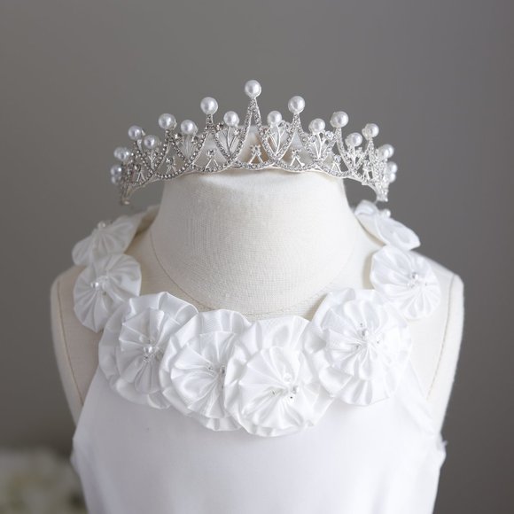 Off-White/Ivory Dress with Tiara Formal Flower Girl Size 5 Special Occasion NWT - Picture 5 of 7